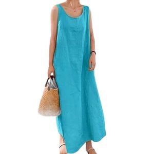 Lennie LYN New York Robbins egg blue linen maxie dress size 14